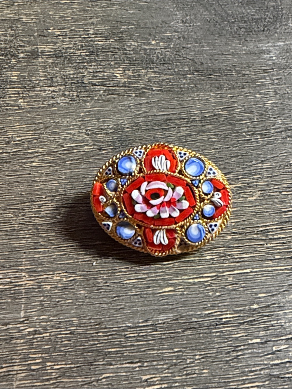 vintage Italian micro mosaic and millefiori brooch